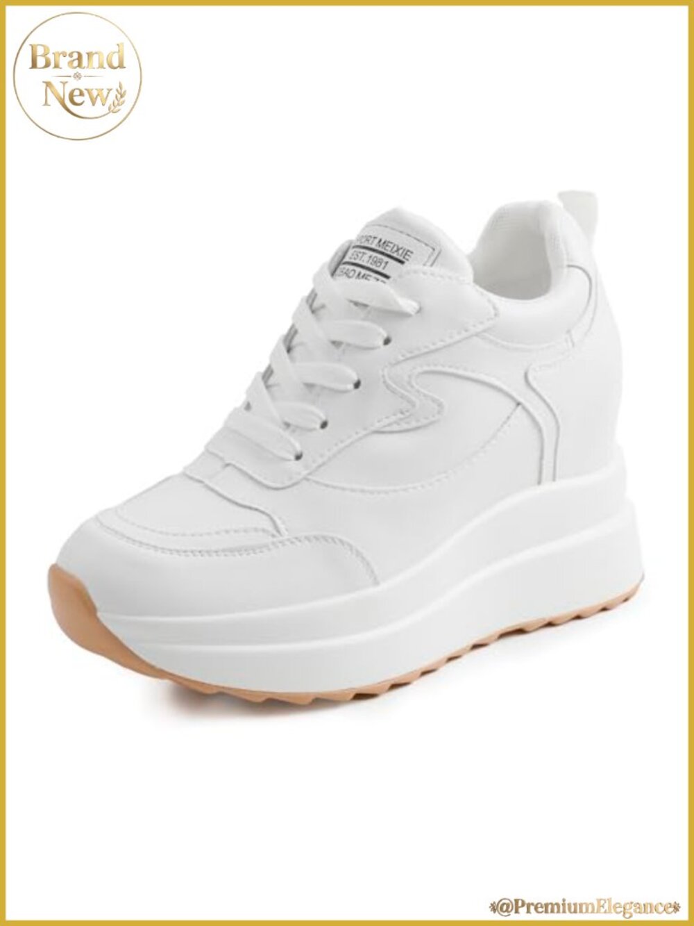 Platform Hidden Heel Wedge Sneakers Leather Upper Lace Up 3.94"